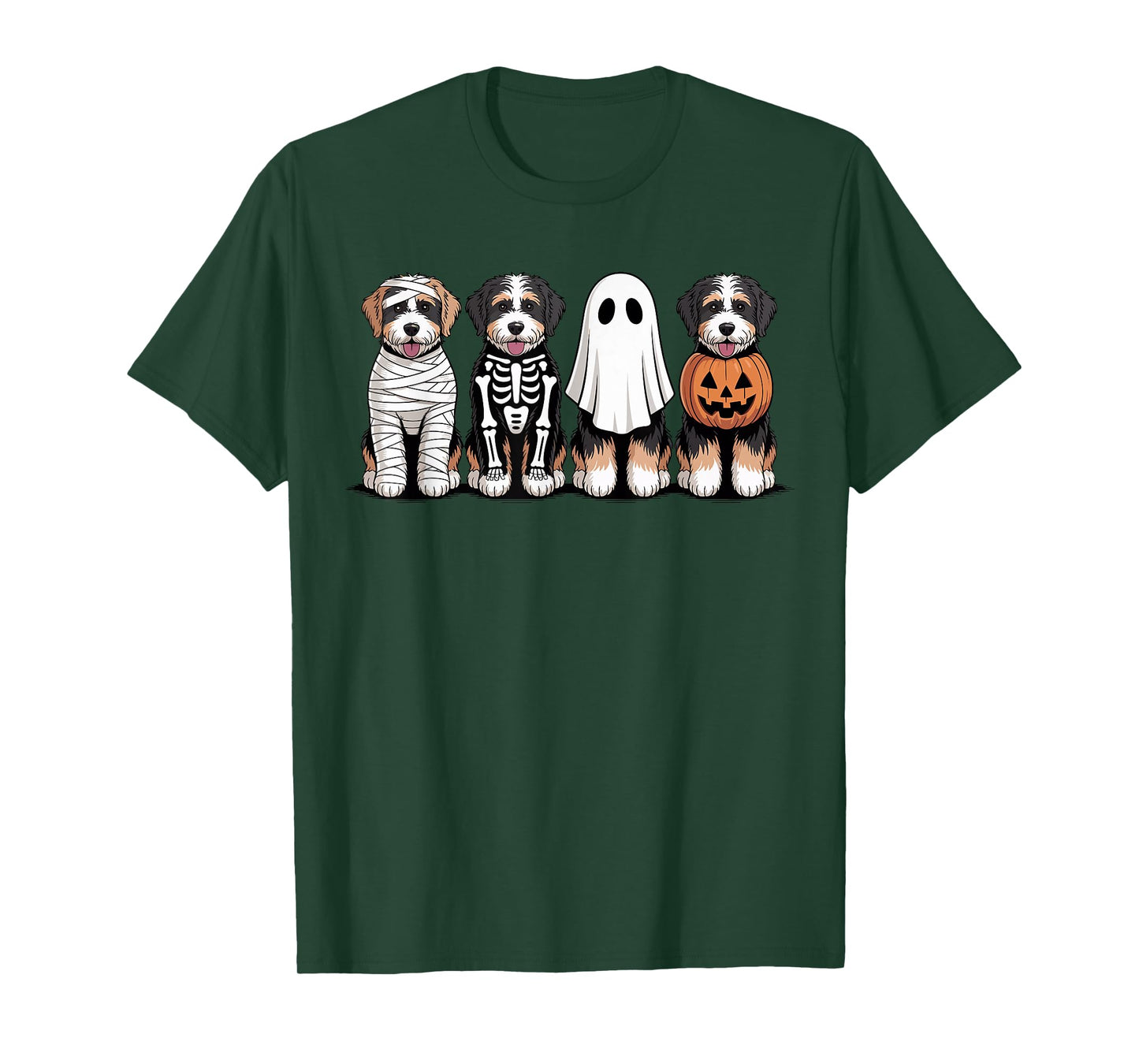 Spooky Ghost Bernedoodle Pumpkin Halloween Dog Skeleton T-Shirt