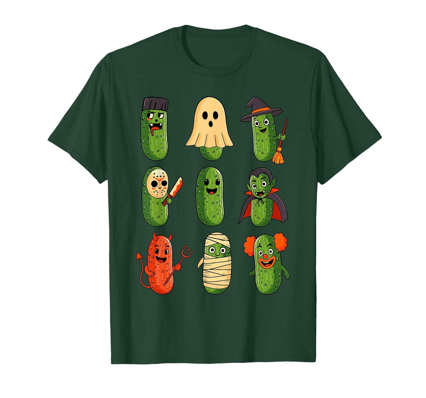 Cute Pickles Witch Pumpkin Mummy Ghost Costume Halloween Day T-Shirt