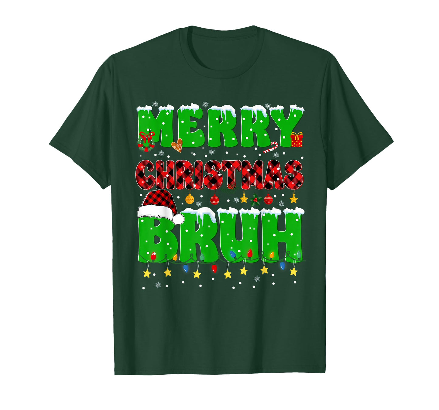 Merry Christmas Bruh Plaid Christmas Tree Pjs Xmas Boys Men T-Shirt