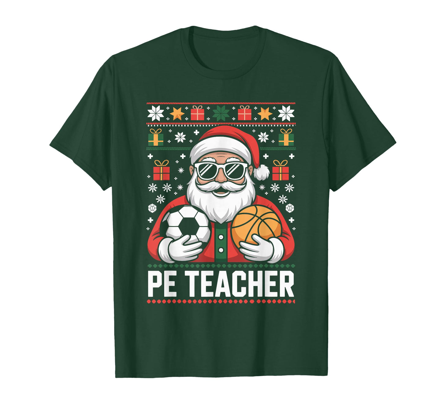PE Teacher Santa Ugly Christmas Sweater Physical Education T-Shirt