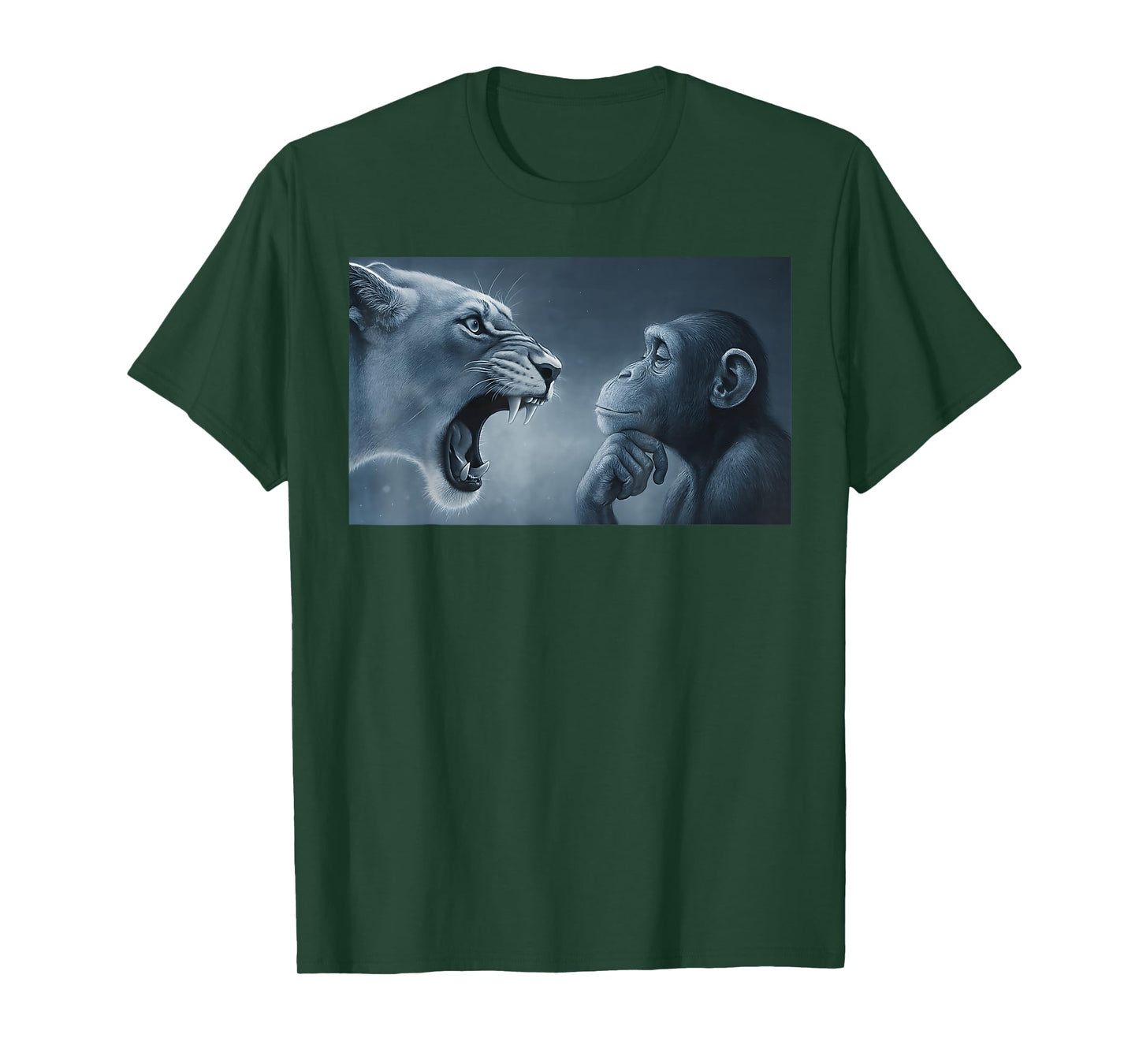 Lion Yelling at Monkey Monkey and Lion Meme Monkey Thinking T-Shirt
