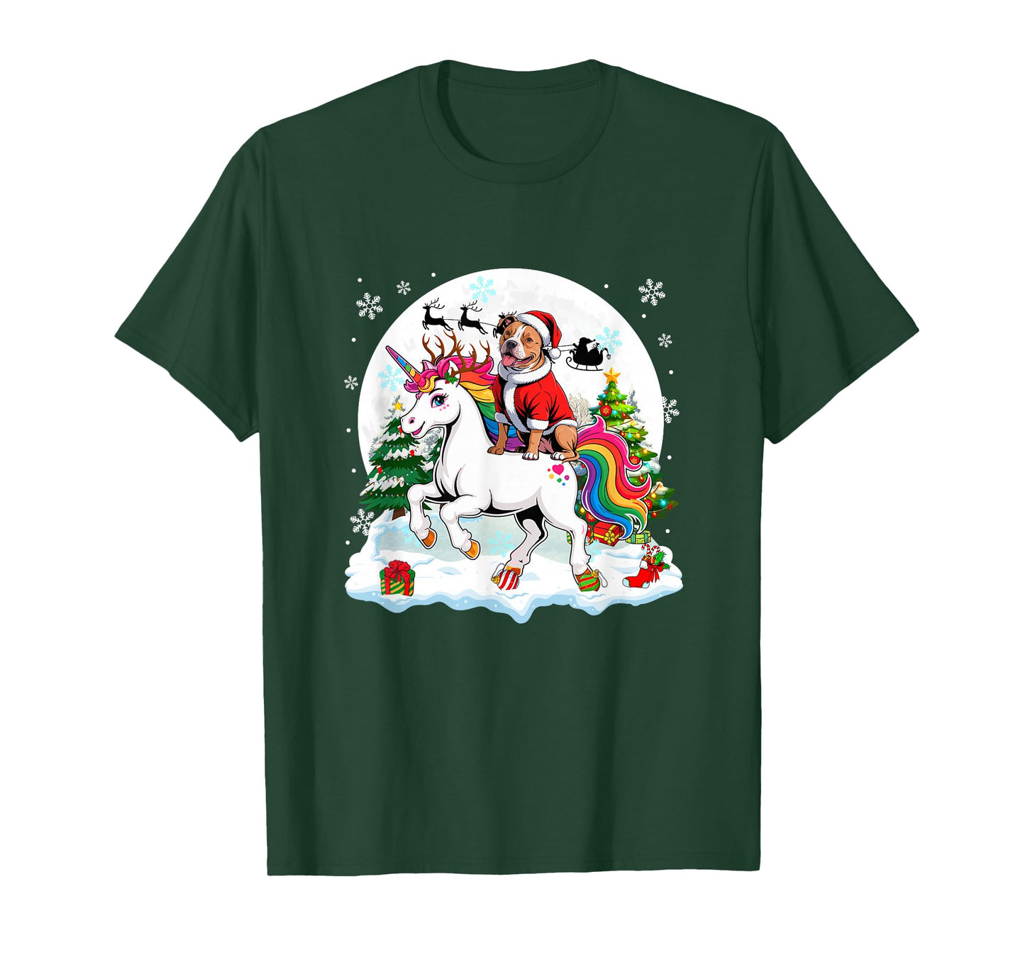 Santa Pit Bull Riding Unicorn Reindeer Christmas Owner Kids T-Shirt