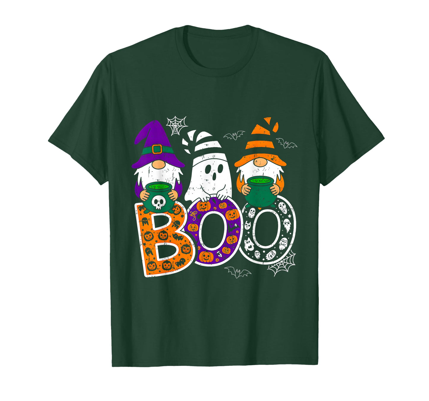 Funny Boo Witch Sipders Pumpkins Happy Halloween Gnomes T-Shirt