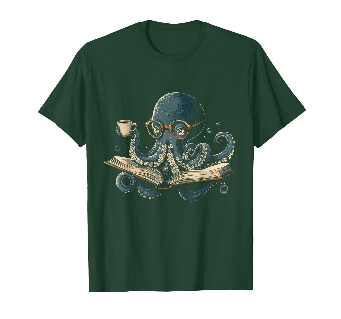 Octopus Reading Book Coffee Funny Book Lover Bookworm Nerd T-Shirt