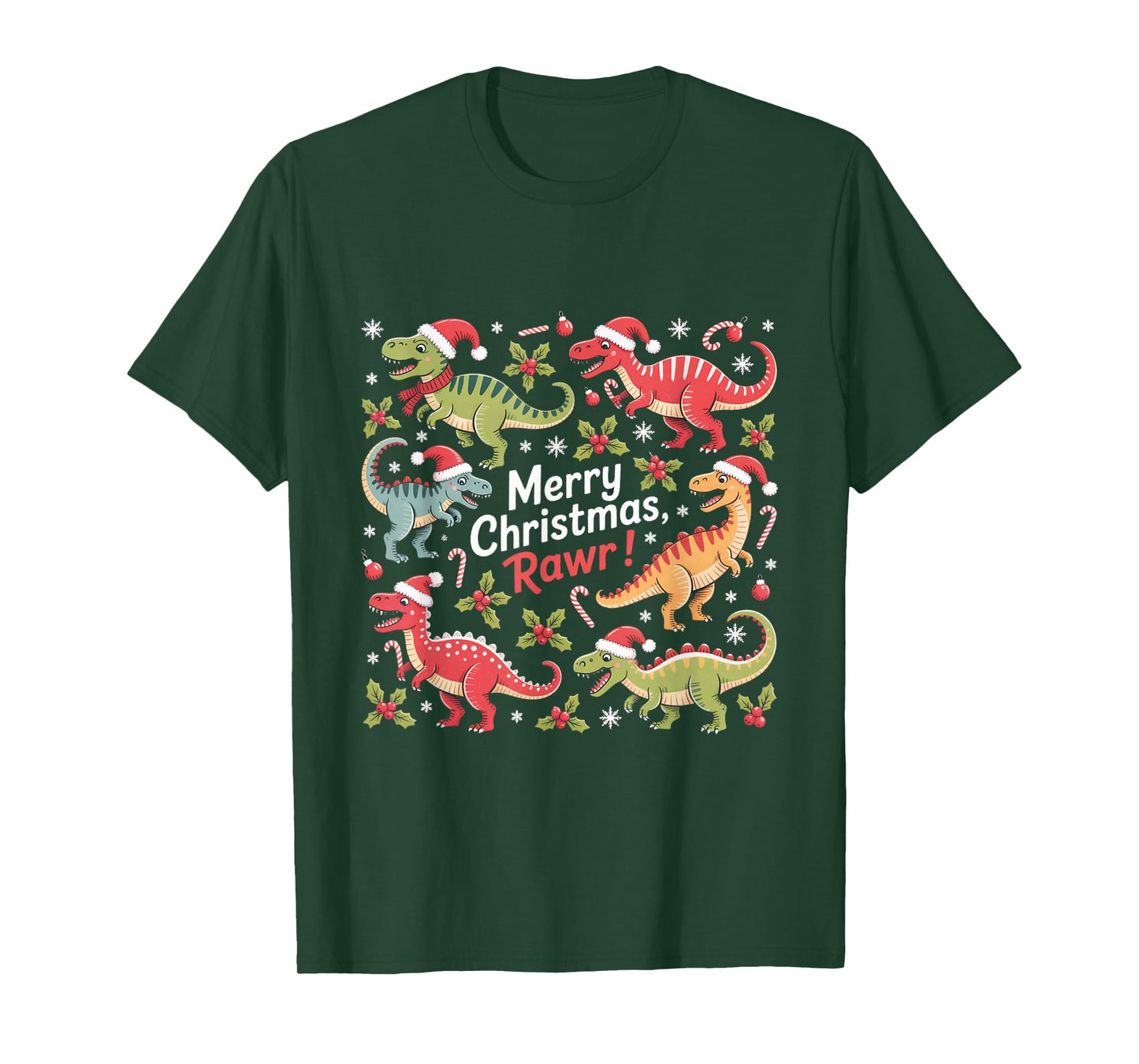 Merry Christmas Rawr Dinosaur Santa Hat Holiday T-Shirt