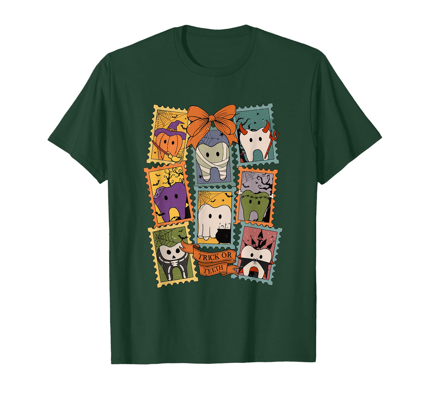 Trick or Teeth Dentist Dental Halloween Ghost Dental Crew T-Shirt