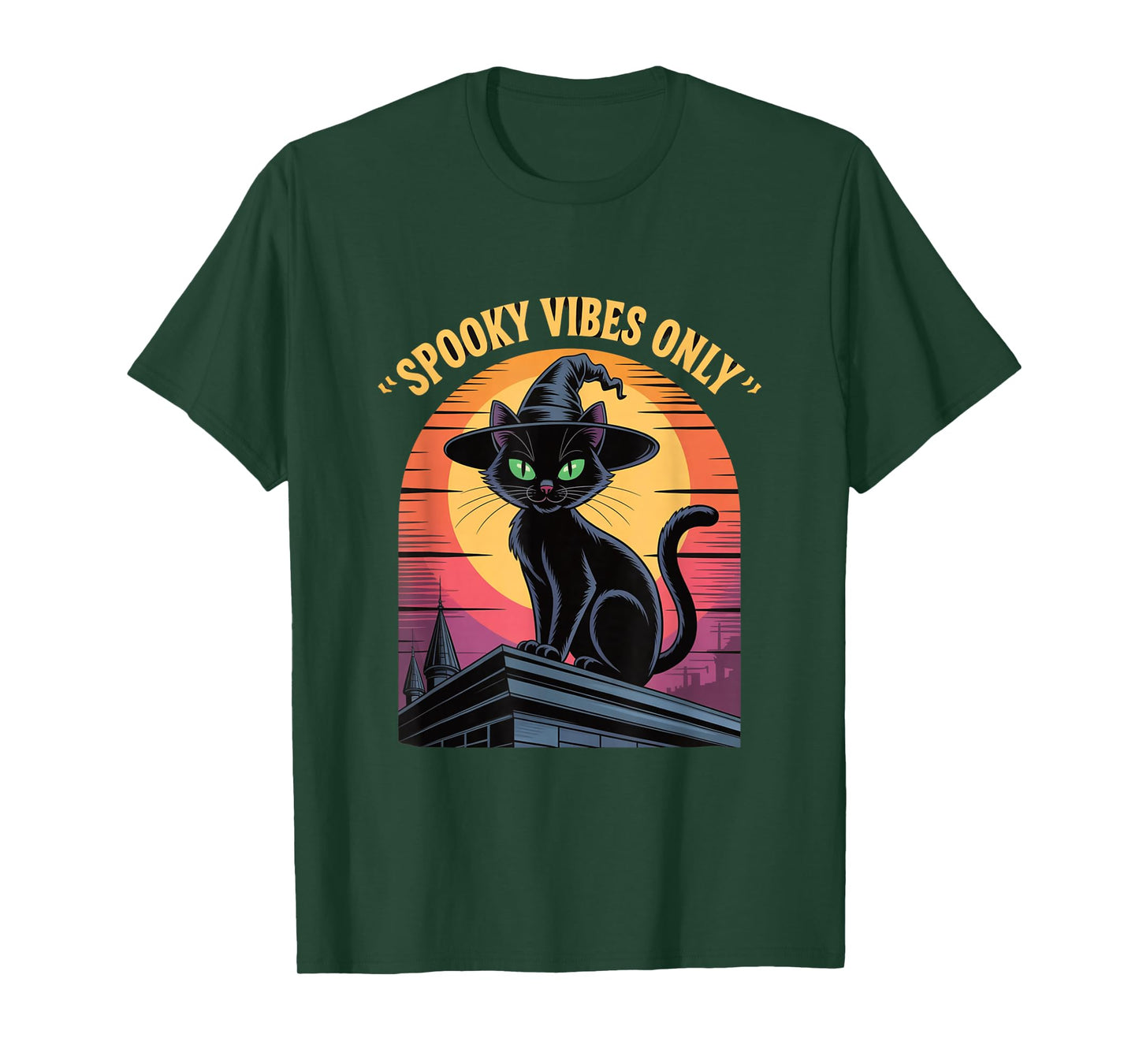 Spooky Vibes Only Cat Witch Halloween Pumpkin T-Shirt