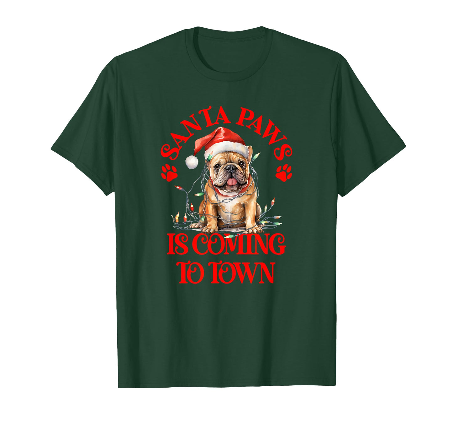 Santa Paws is Coming to Town with Christmas English Bulldog T-Shirt