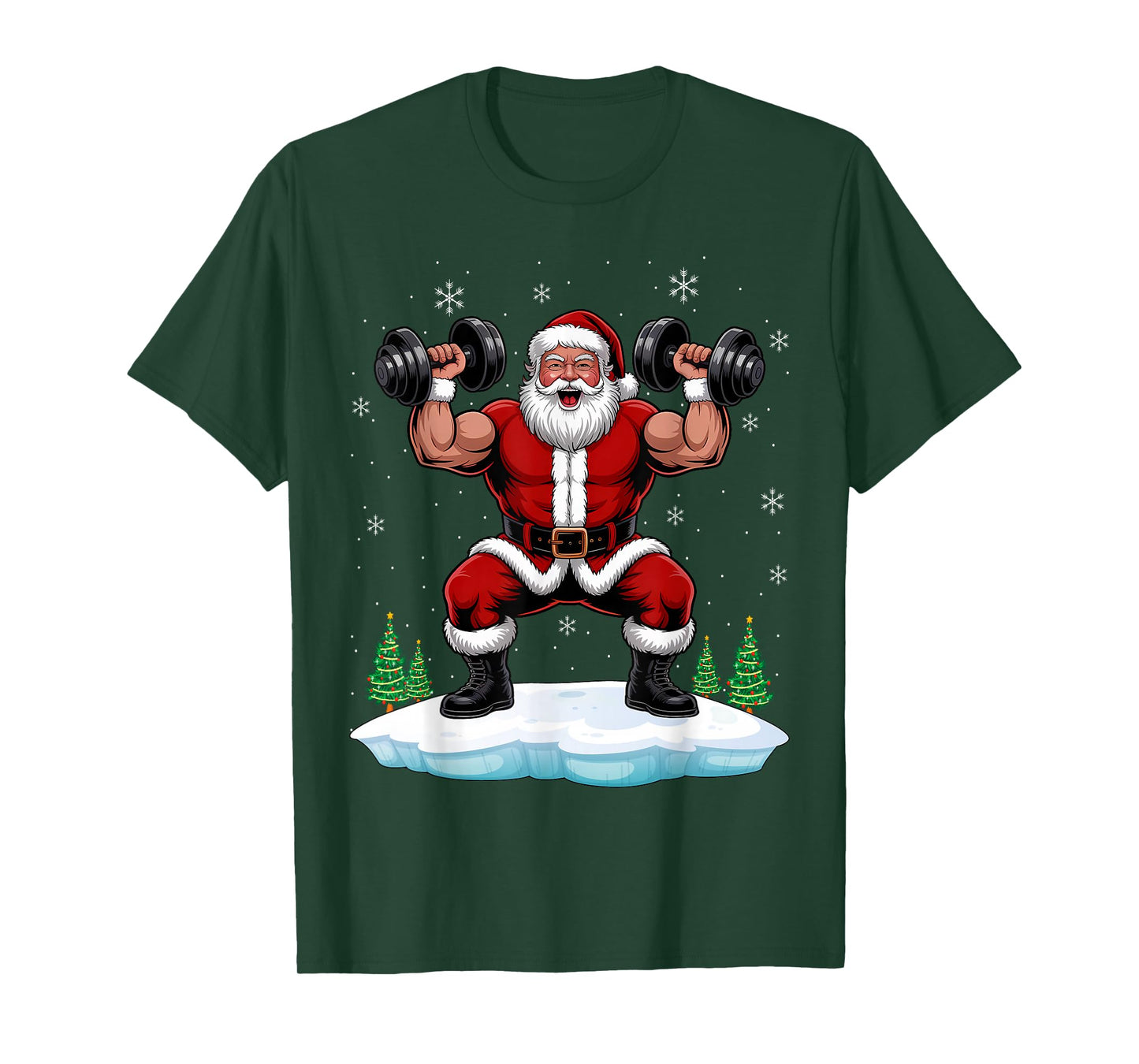Santa Claus Weightlifting Gym Fitness Training Christmas T-Shirt