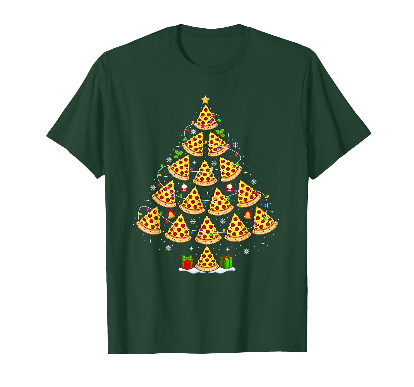 Pizza Christmas Tree Lights Funny Xmas Santa Hat Food Lover T-Shirt
