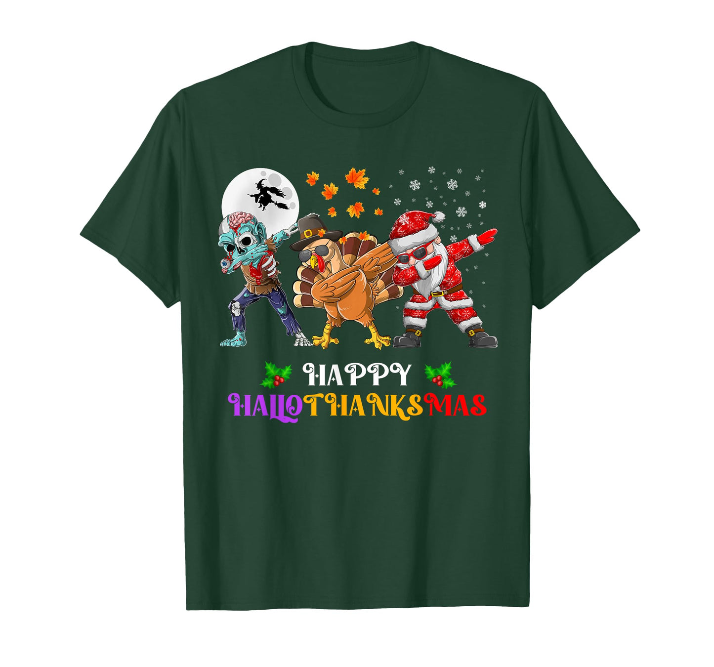 Happy Hallothanksmas Dabbing Zombie Turkey Santa Claus T-Shirt