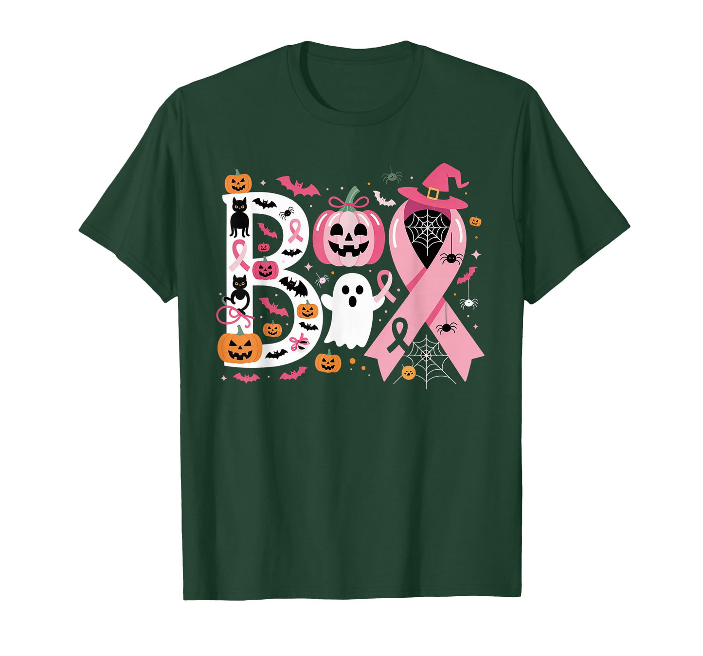 Boo Halloween Pumpkin Pink Ribbon Witch Cancer Awareness T-Shirt