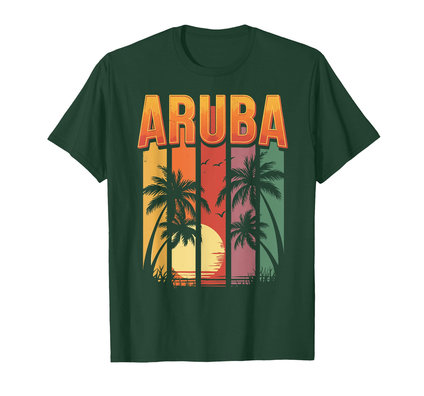 Aruba Retro Sunset Palm Tree Caribbean Vacation Souvenir 297 T-Shirt