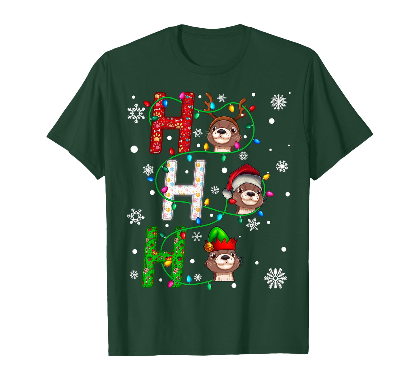 Matching Christmas Santa Hat Ho Ho Ho Sea Otter Animal Xmas T-Shirt