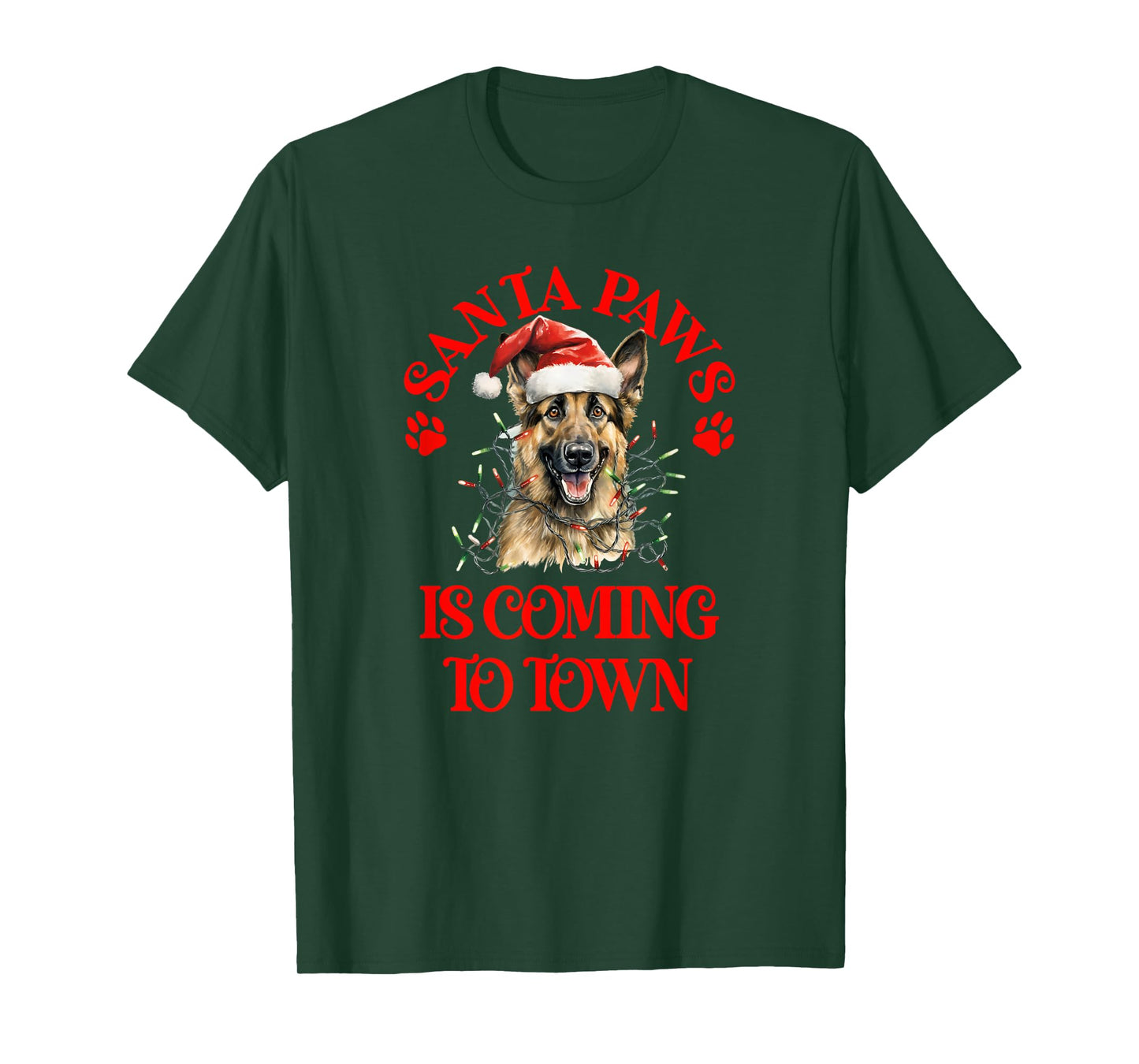 Santa Paws is Coming to Town with Christmas German Shepherd T-Shirt