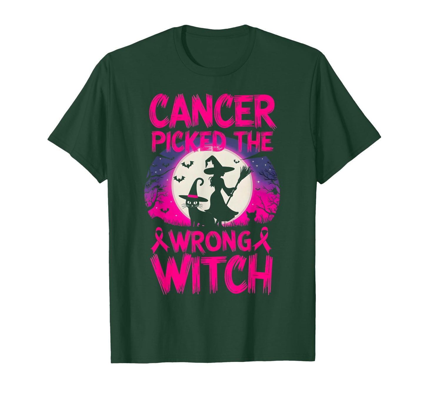 Cancer Picked The Wrong Witch Breast Cancer Survivor Fun Cat T-Shirt