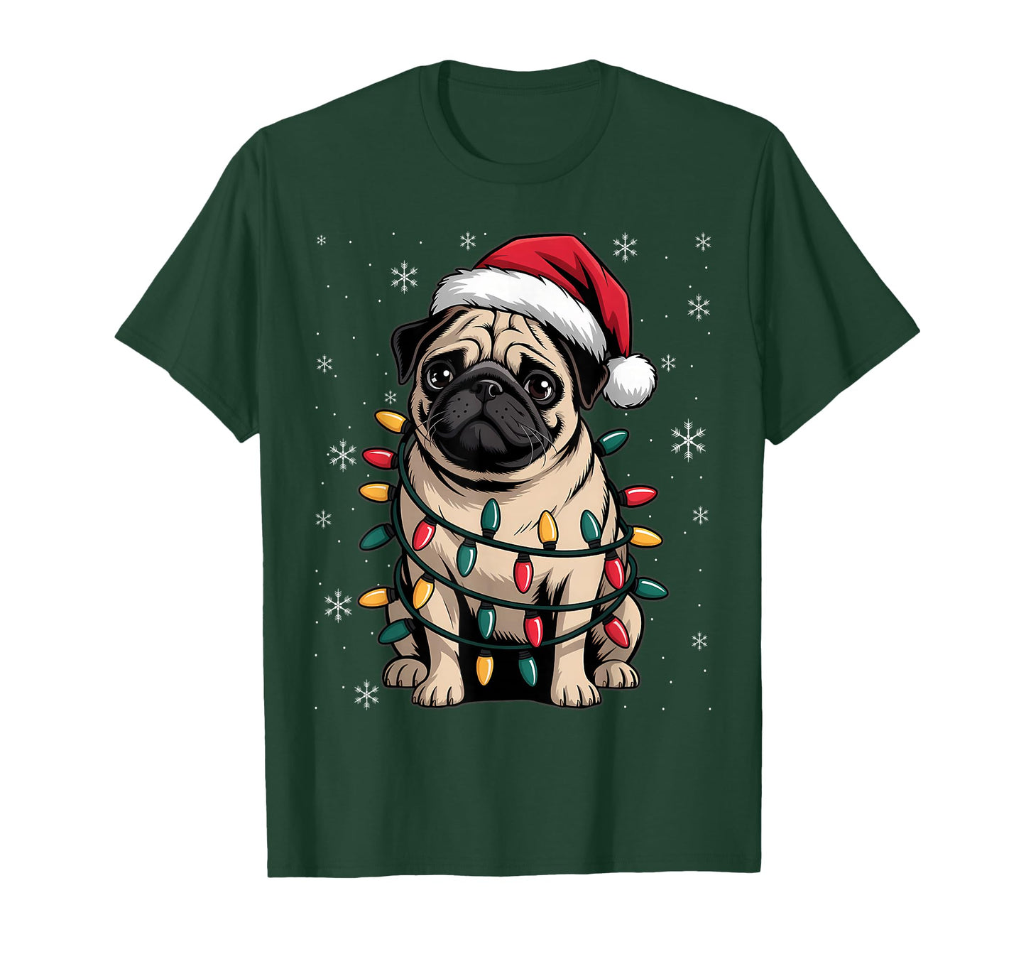 Pug Santa Christmas Tree Lights Xmas Boys Pugmas Dog Dogmas T-Shirt