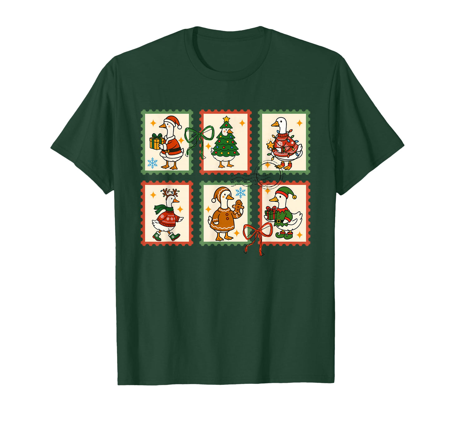 Vintage Retro Tis The Silly Goose Santa Season Stamps Xmas T-Shirt
