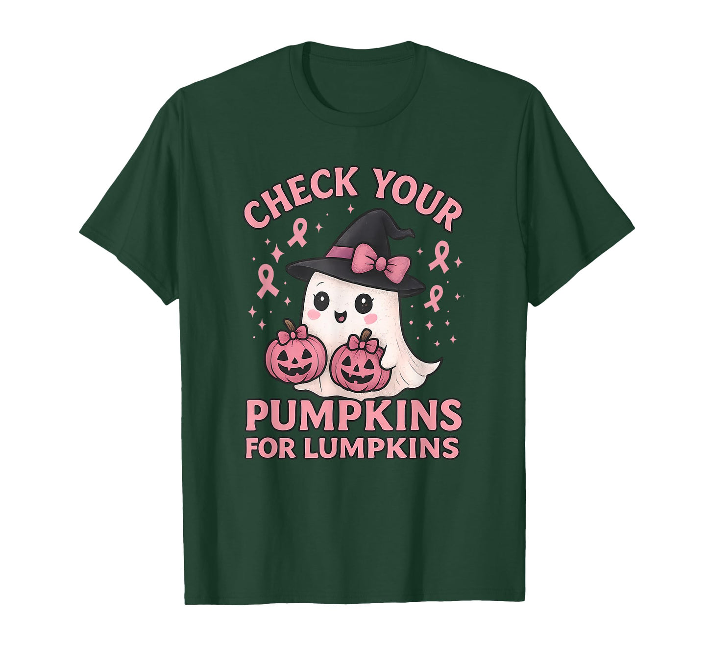 Check Your Pumpkins Ghost Pink Ribbon Funny Halloween T-Shirt