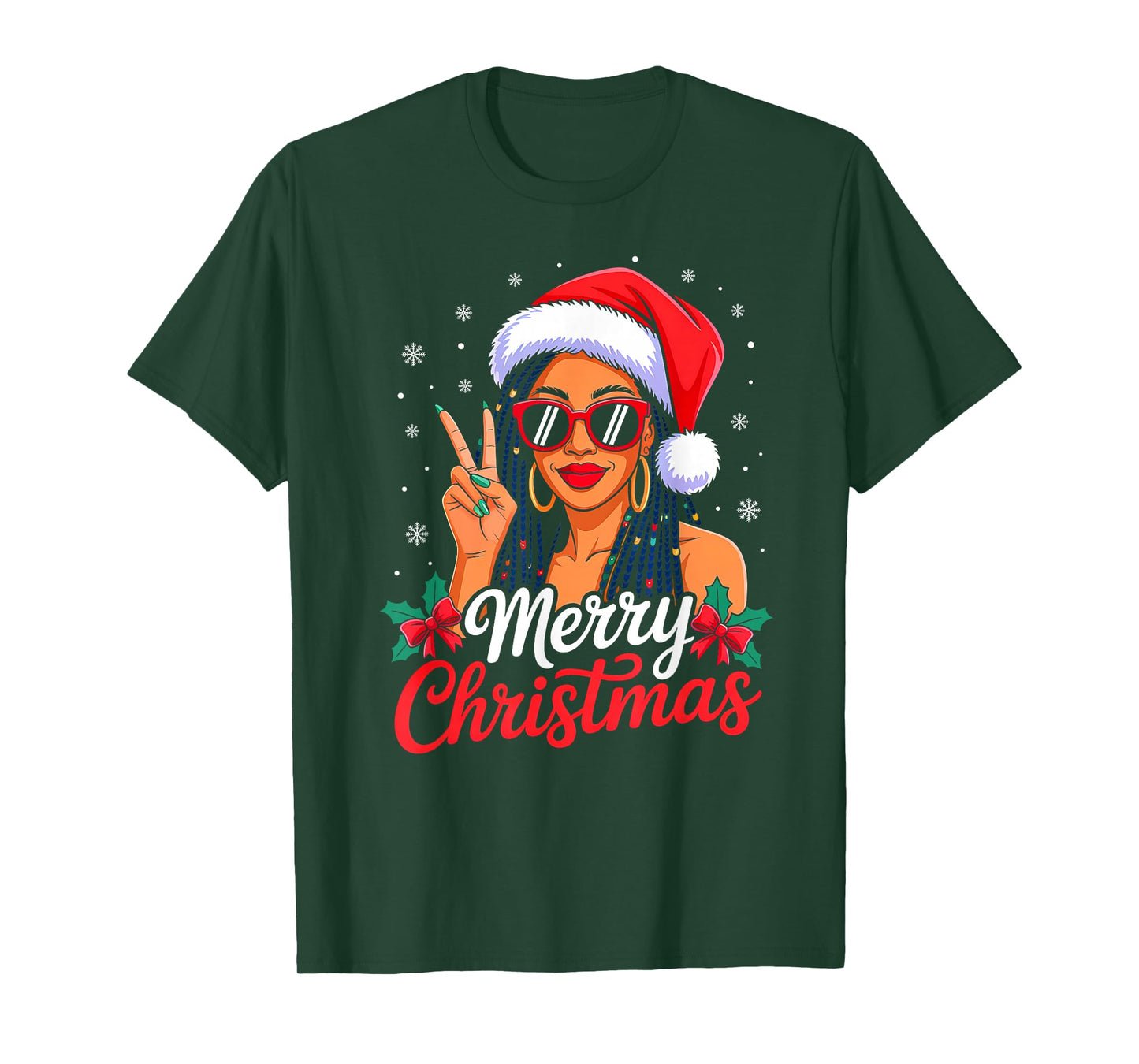 Merry Christmas Black African Girl American Melanin Women T-Shirt
