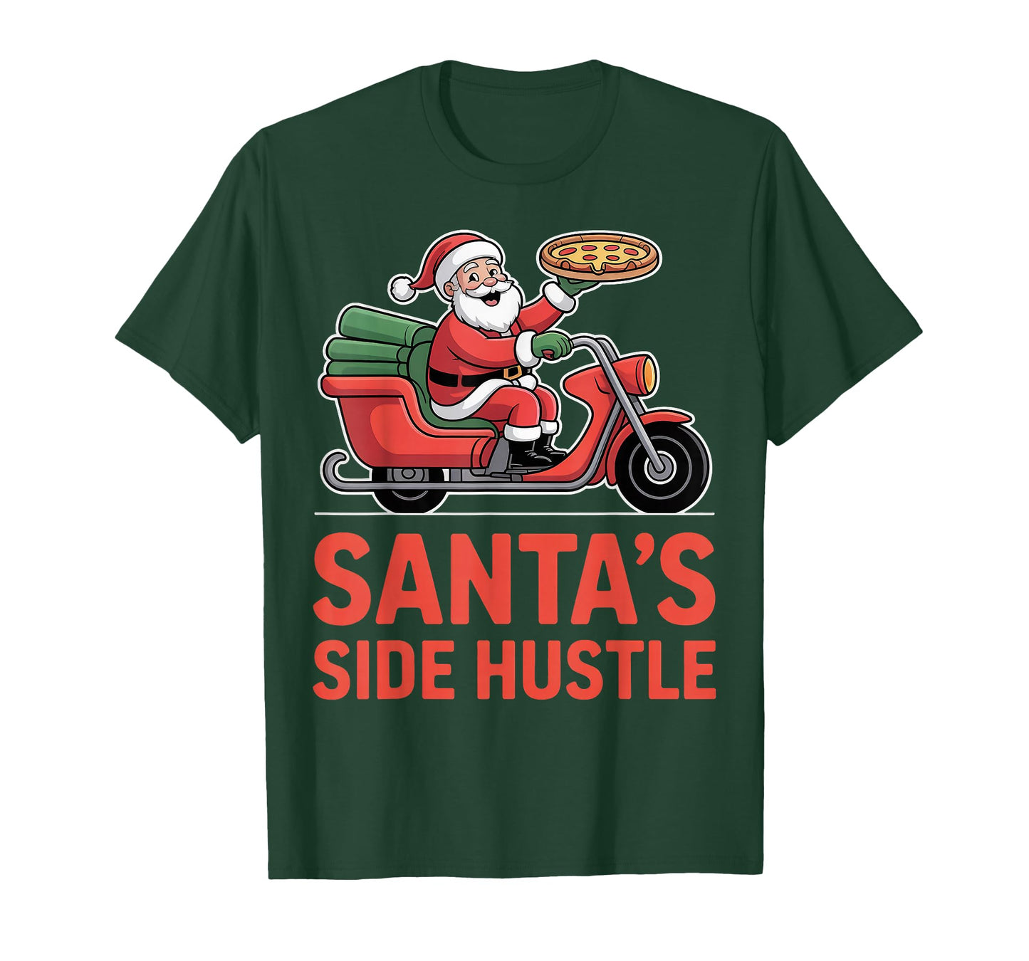 Santa’s Side Hustle - Santa Delivering Pizza on Scooter T-Shirt