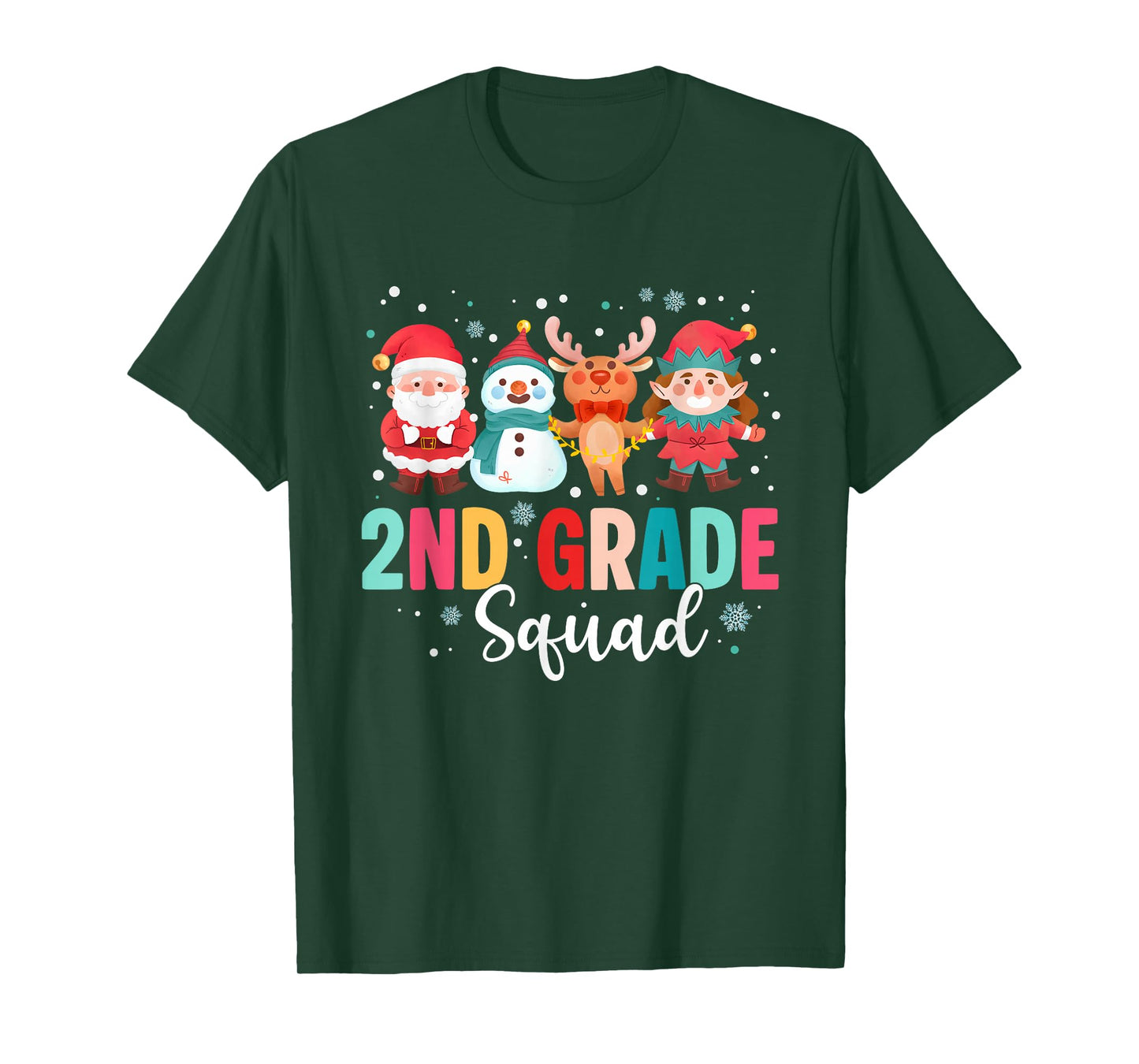 2nd Grade Squad Christmas Teacher Santa Reindeer Snowman T-Shirt