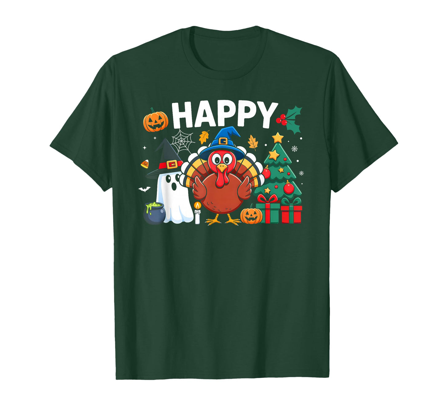 Happy Hallothanksmas Halloween Thanksgiving Merry Christmas T-Shirt