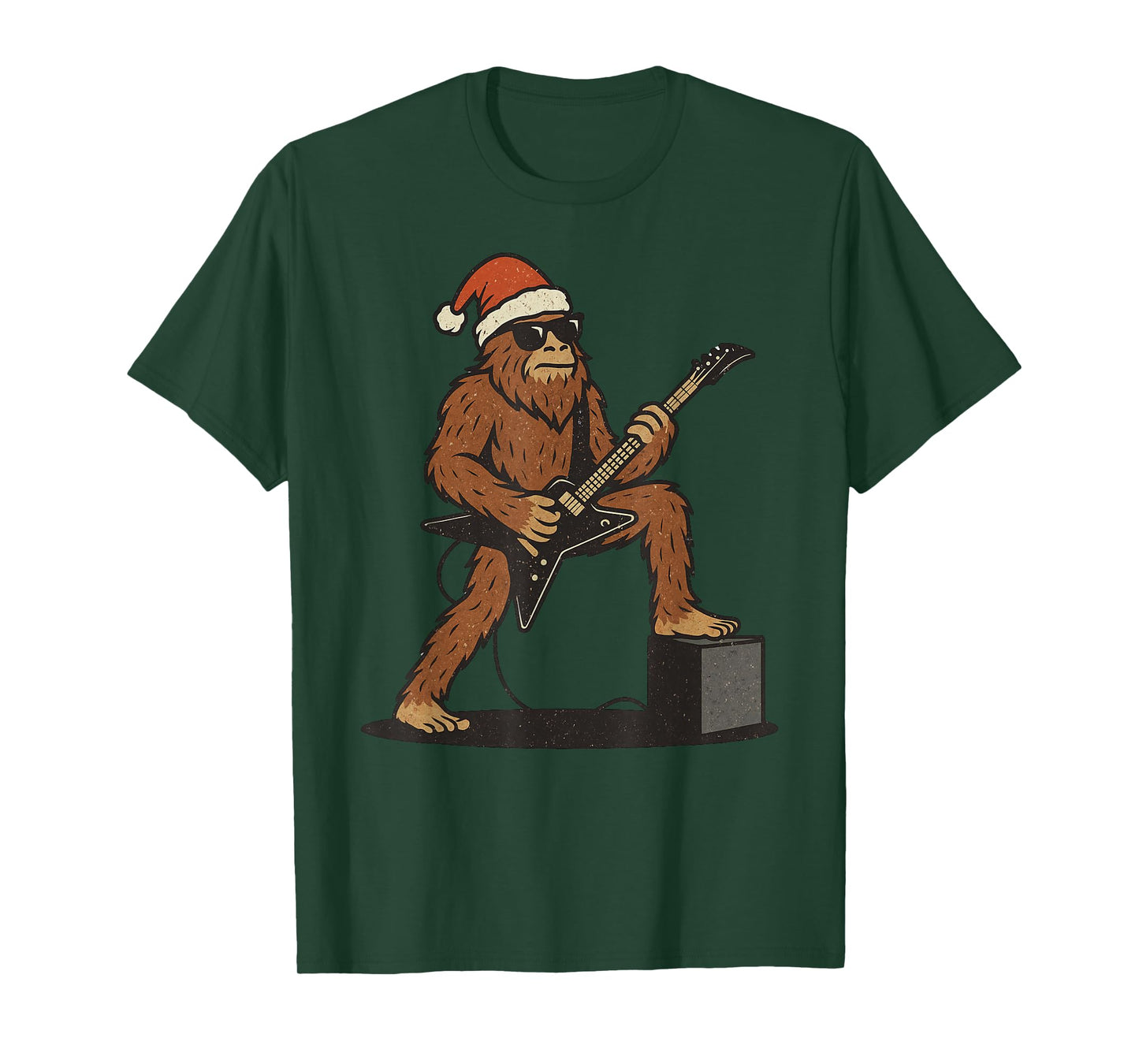 Sasquatch Playing Rock Guitar Christmas Vintage Funny Xmas T-Shirt
