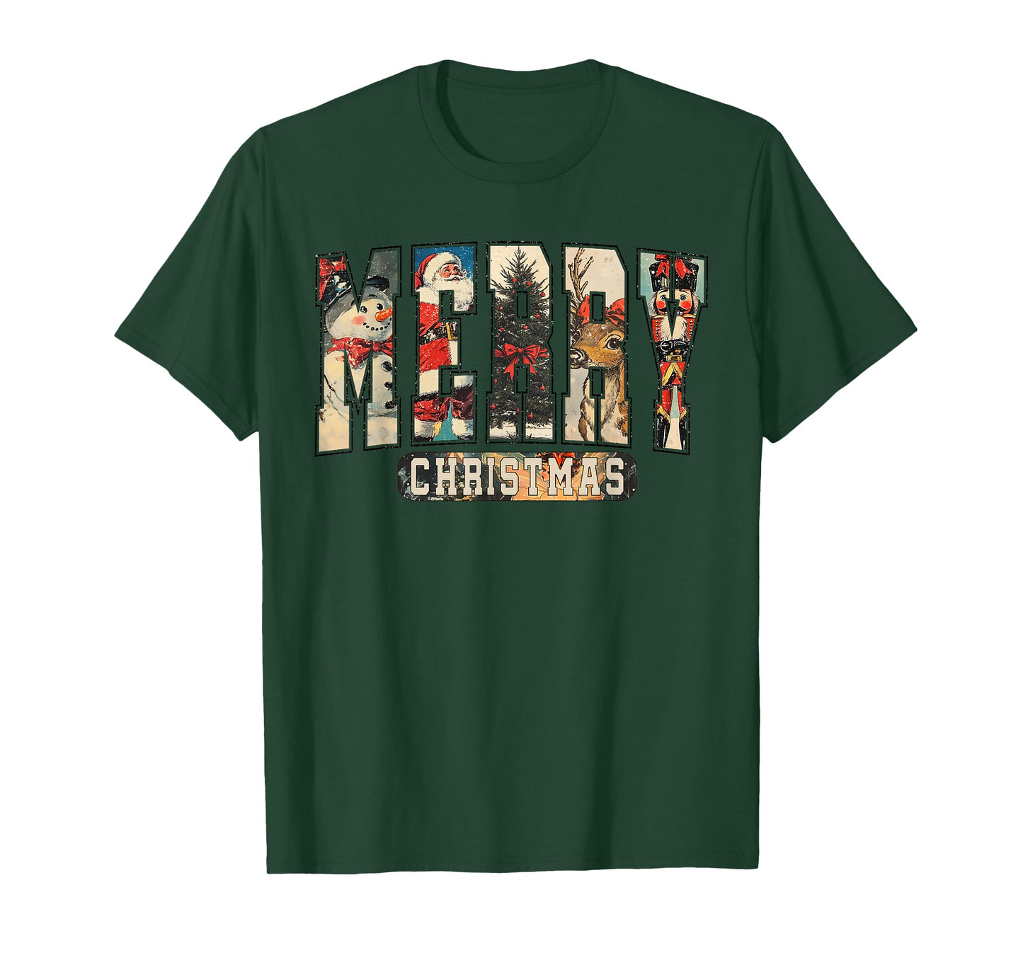 Retro Merry Christmas Santa Claus Reindeer Snowman Cute Xmas T-Shirt