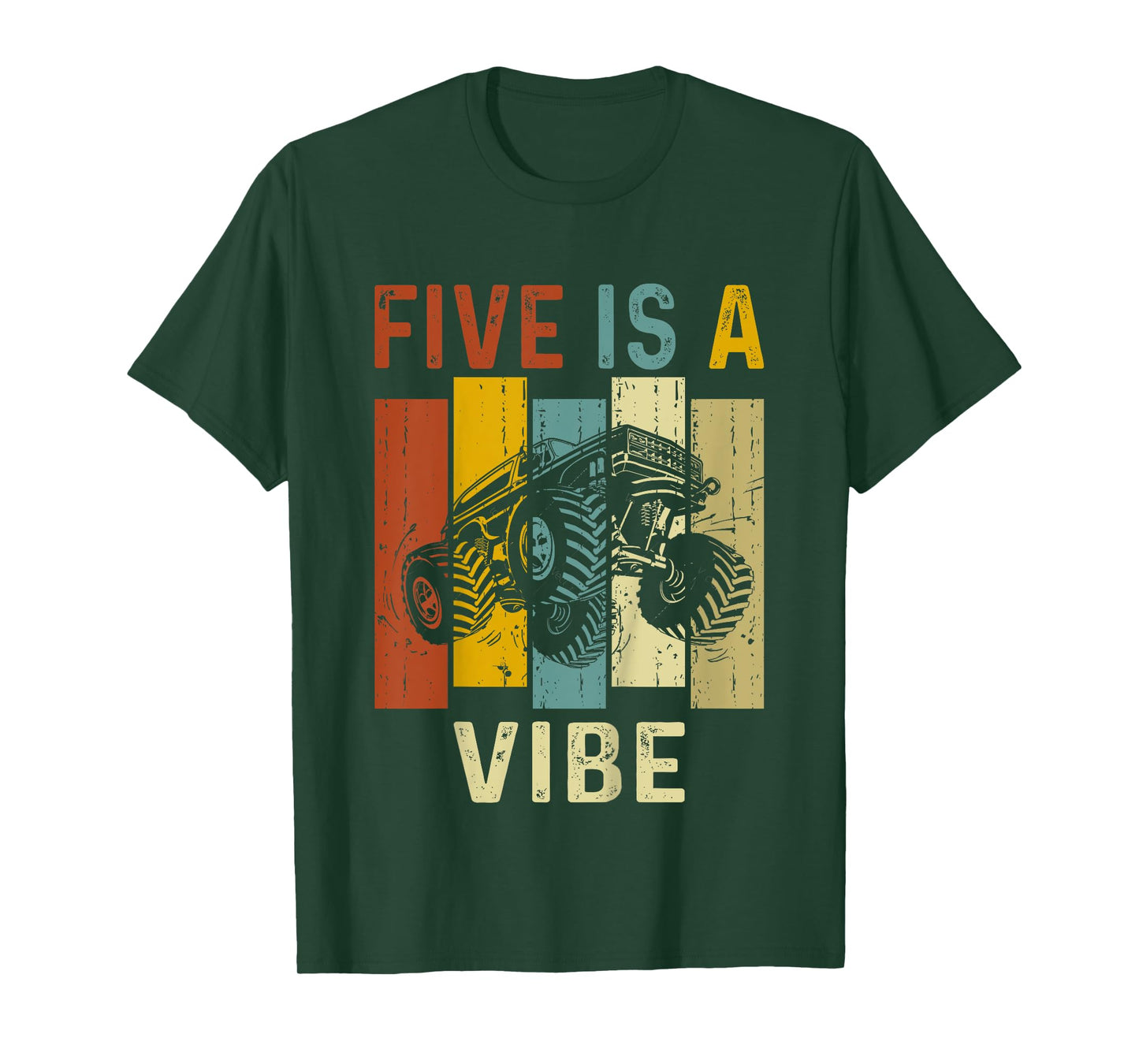 Five Is A Vibe Cute 5th Birthday design Monster 5Years Truck T-Shirt