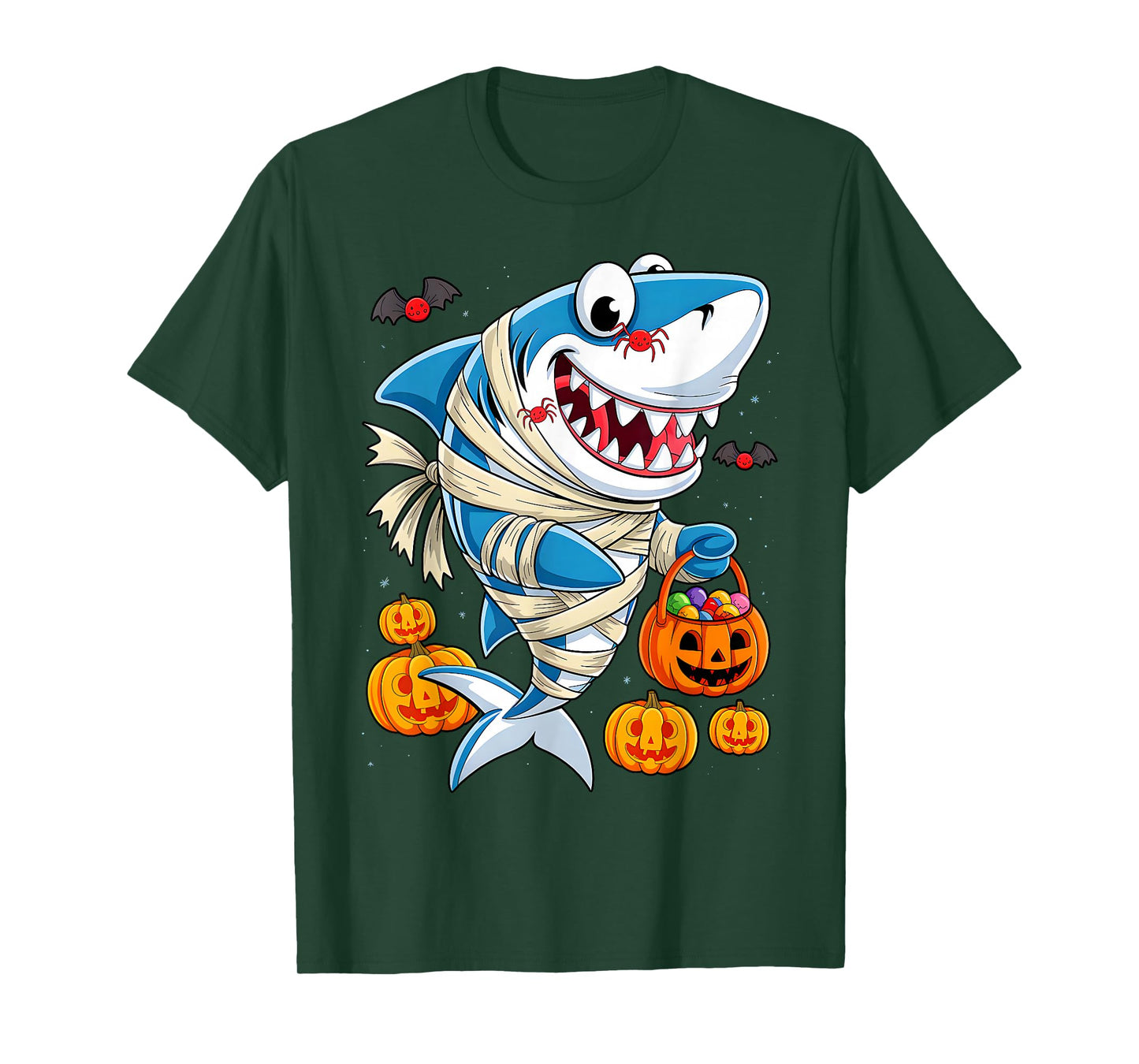 Mom Mummy Shark Pumpkin Spider Treats Funny Fish Halloween T-Shirt