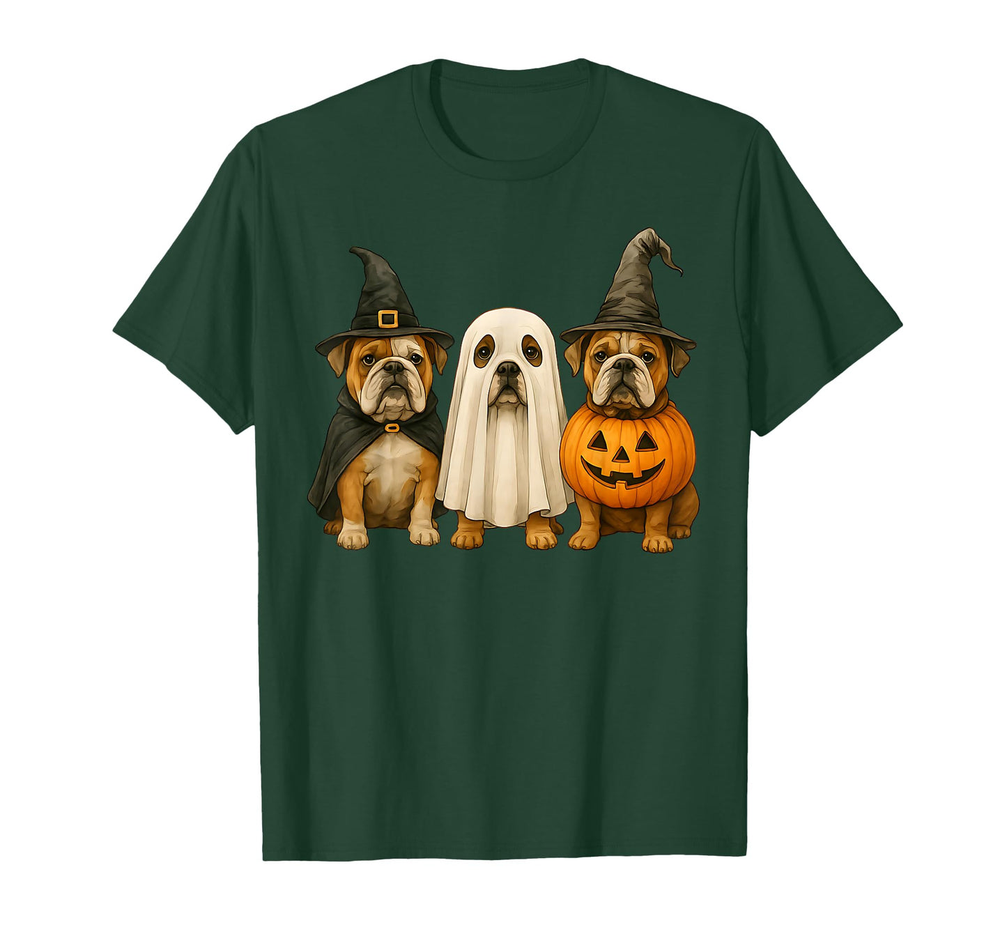 Bulldog Halloween Dog Witch Ghost Pumpkin T-Shirt