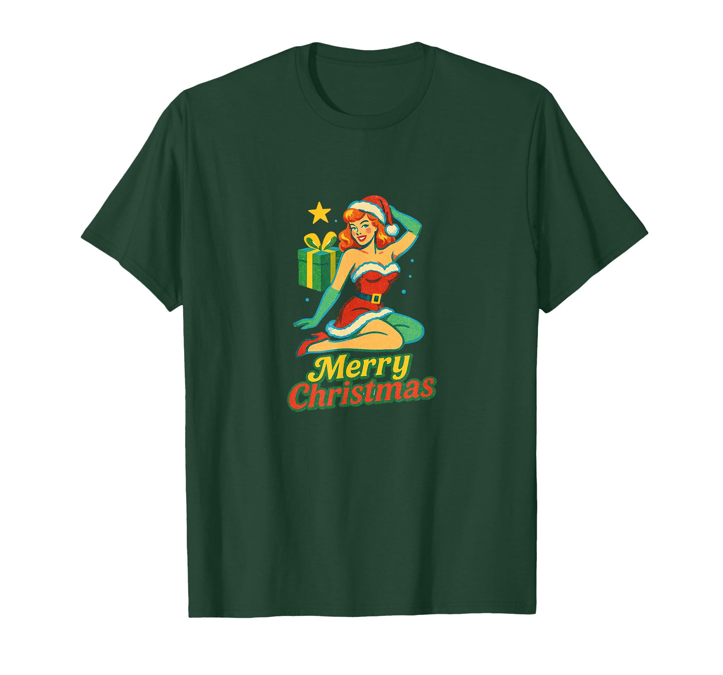 Vintage Merry Christmas Pinup Girl Holiday Retro Art T-Shirt