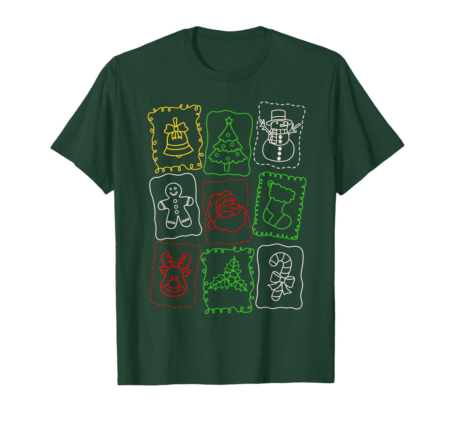 Christmas Doodle Santa Claus Snowman Gingerbread Reindeer T-Shirt
