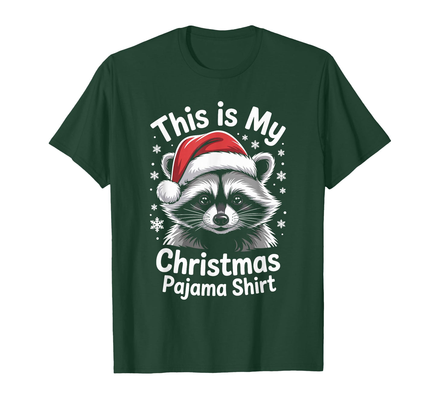 Raccoon Santa Hat Christmas Pajama Funny Xmas T-Shirt