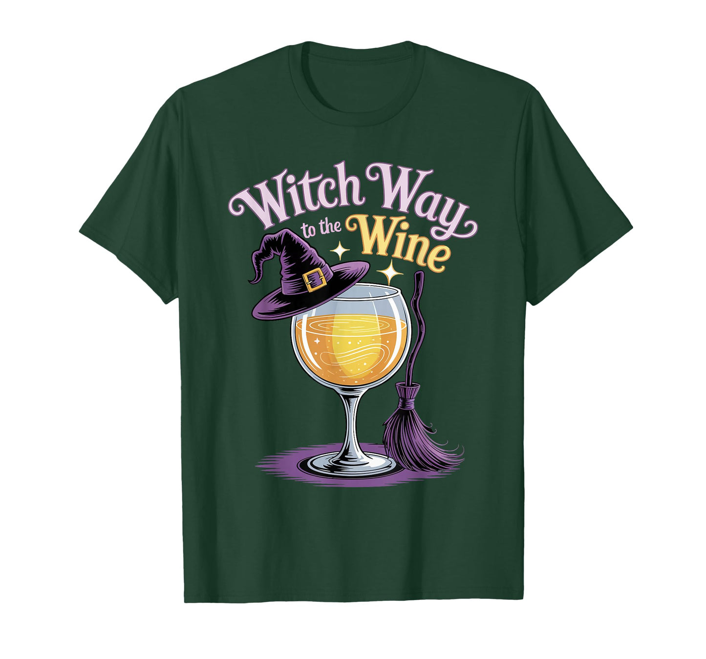 Halloween Witch Way to The Wine Funny T-Shirt