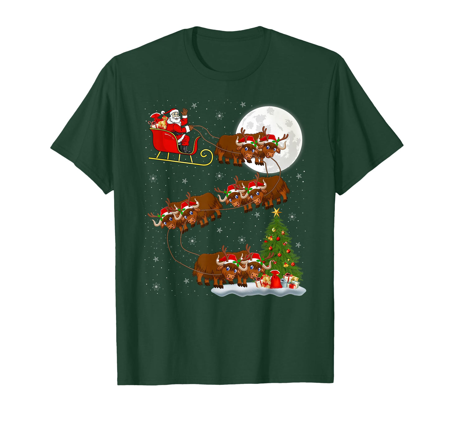 Yak Santa Sleigh Flying Funny Magical Christmas T-Shirt
