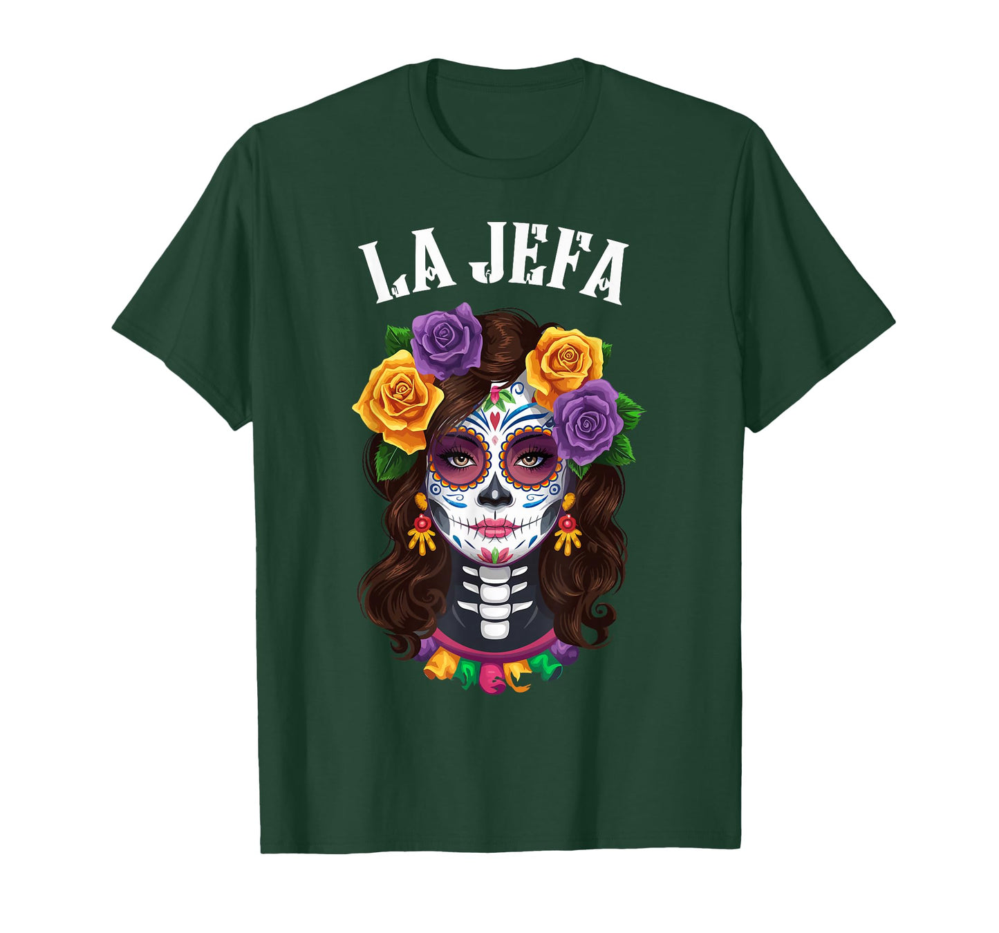 Dia De Los Muertos Sugar Skull Mexican Latina Boss La-Jefa T-Shirt