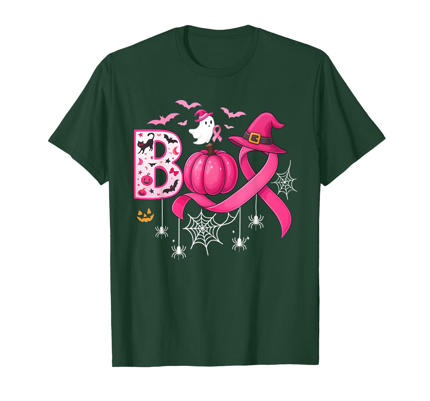 Boo Halloween Pumpkin Pink Ribbon Witch Breast Cancer T-Shirt