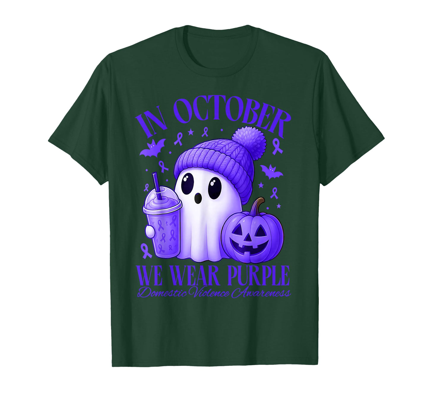 in October We Wear Purple Halloween Ghost Violence Survivor T-Shirt