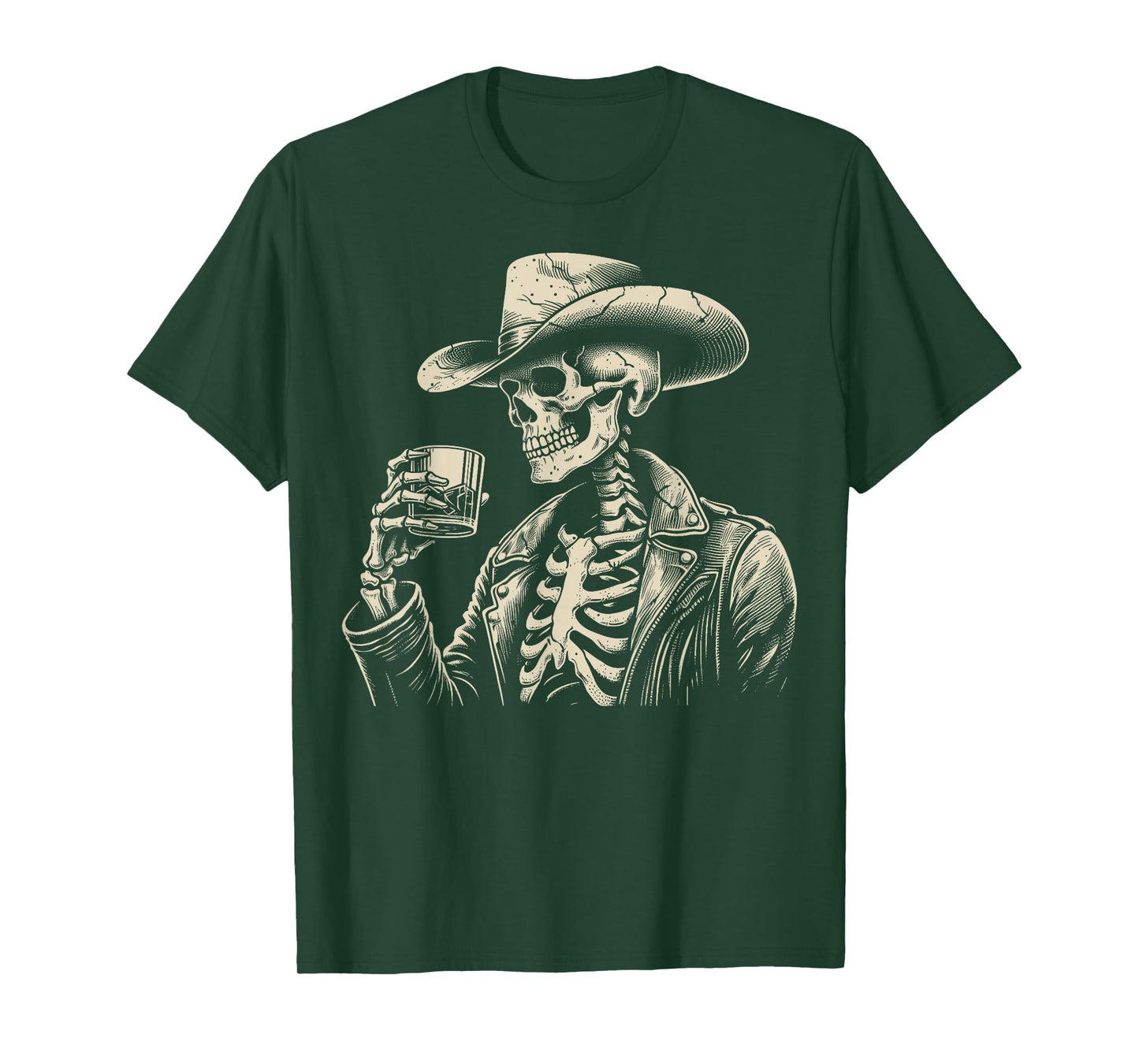 Western Cowboy Skeleton Whiskey Rustic Vintage Halloween T-Shirt