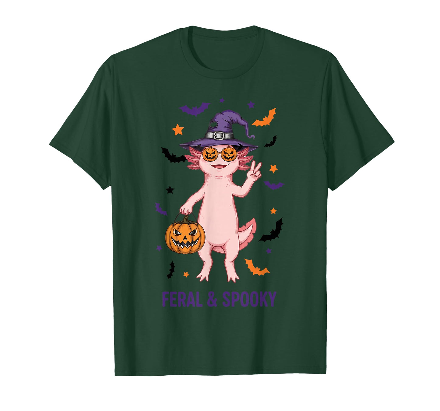Feral and Spooky Witch Costume Axolotl Halloween T-Shirt