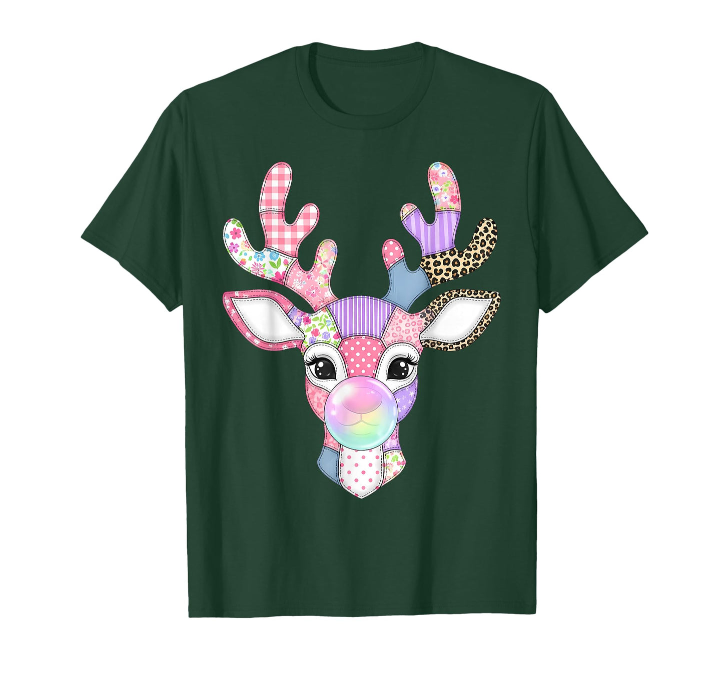 Patchwork Reindeer Bubble Gum Christmas Quilt Block Quilting T-Shirt