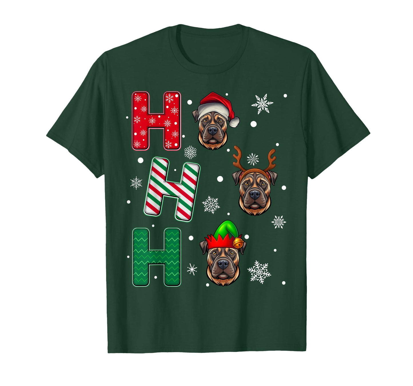Ho Ho Ho Bullmastiff Dog Matching Christmas Santa Elf Xmas T-Shirt