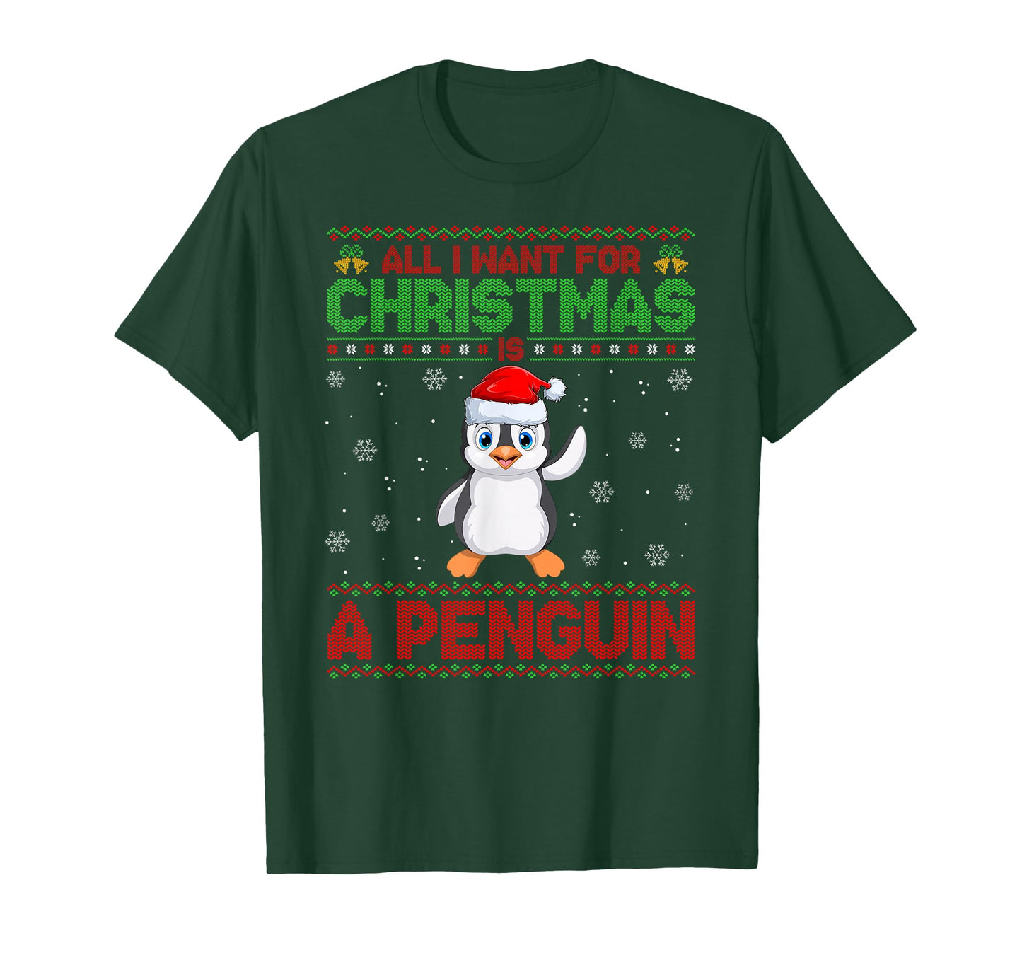 Ugly Xmas Sweater Style I Want A Penguin for Christmas T-Shirt