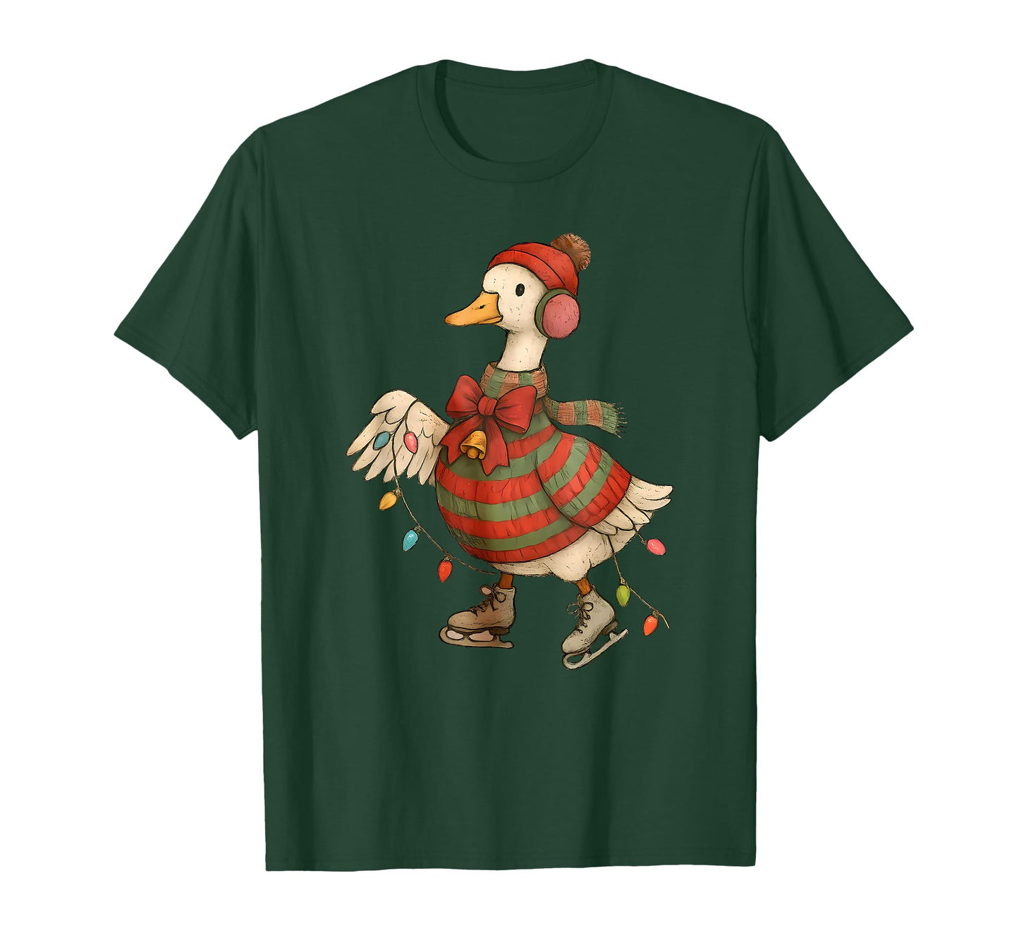Cute Christmas Goose Ice Skating, Xmas Light Women Men Kids T-Shirt