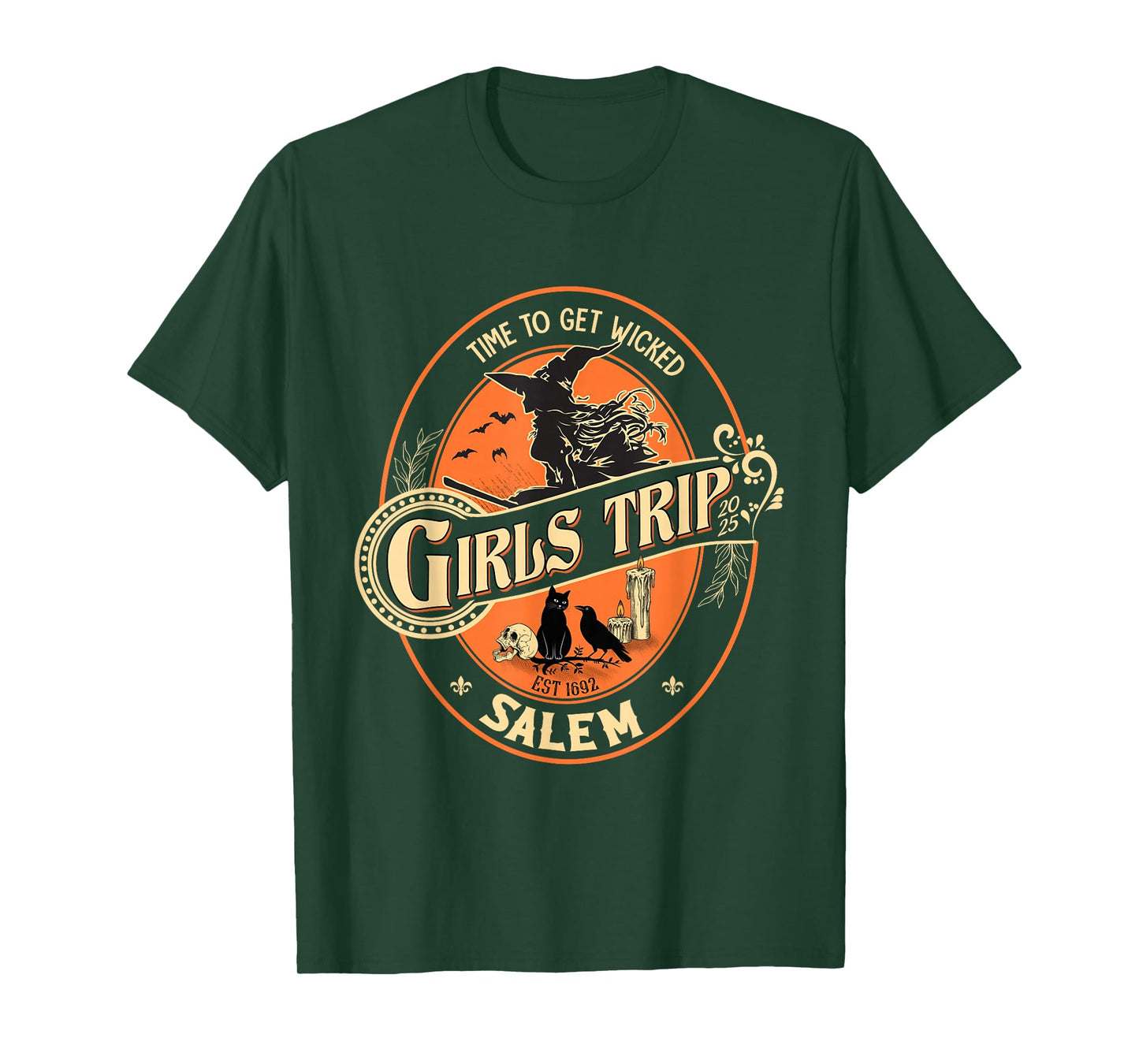 Halloween Girls Trip to Salem Time to Wicked Cats Retro T-Shirt