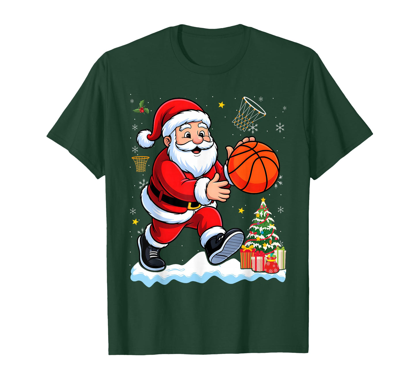 Basketball Santa Dribble Ball Christmas Boys Men Sports Xmas T-Shirt