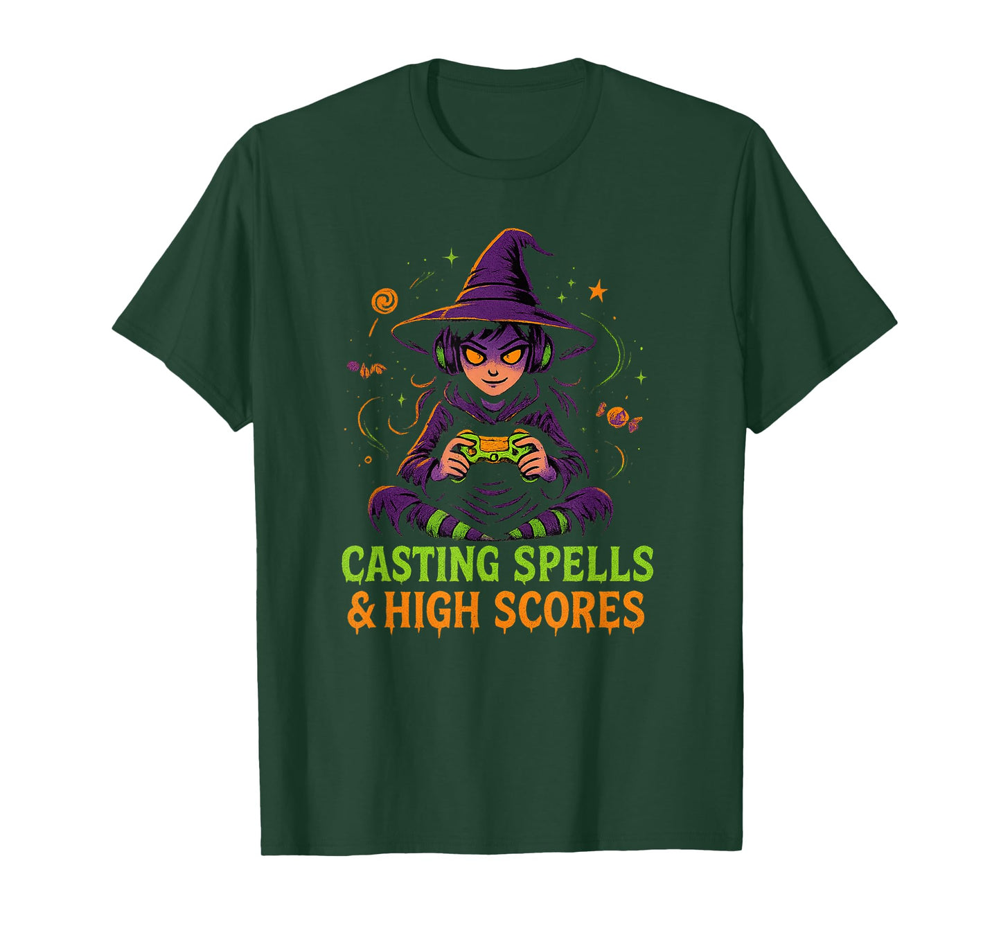 Halloween Gamer Witch Casting Spells & High Scores T-Shirt