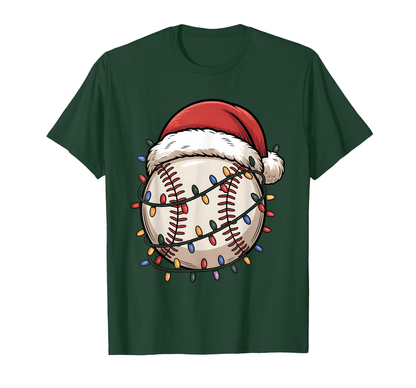 Baseball Santa Hat Christmas Holiday Lights T-Shirt